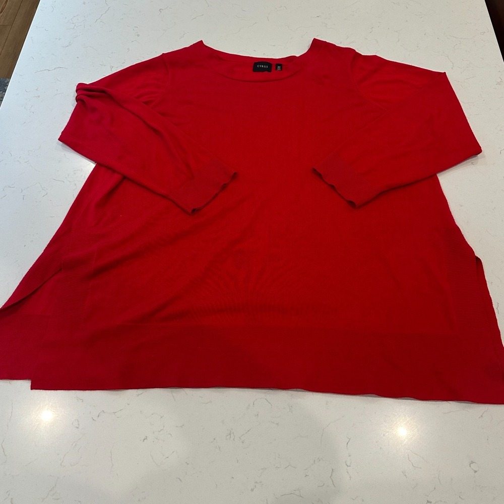 Cyrus Womens Sweater 3XL Red Crewneck Pullover Lightweight Soft Split Hem